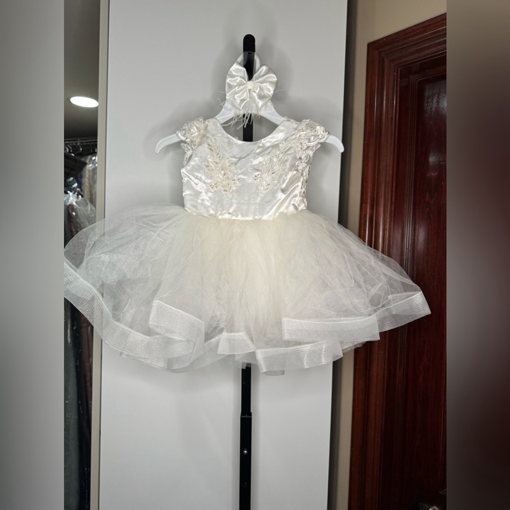 Handmade Elegant White Baby Dress with Bow